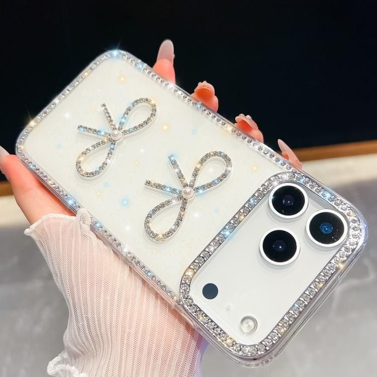 For iPhone 18 Pro Max / iPhone 17 Pro Max Diamond Glitter Dual Bow-knot Shockproof Phone Case