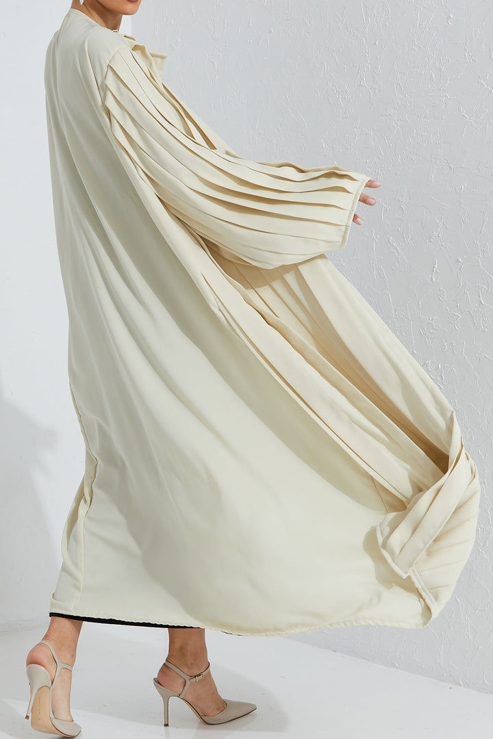 MOiSTREET Beige Pleated Abaya
