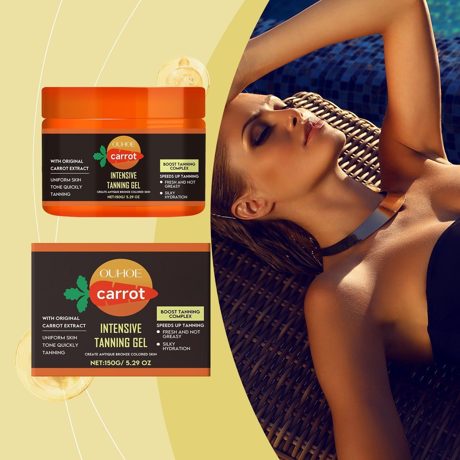 Carrot Tanning Gel, Hydrating, Natural Bronze Glow, Helps to Tan and Beautify Skin ,150g