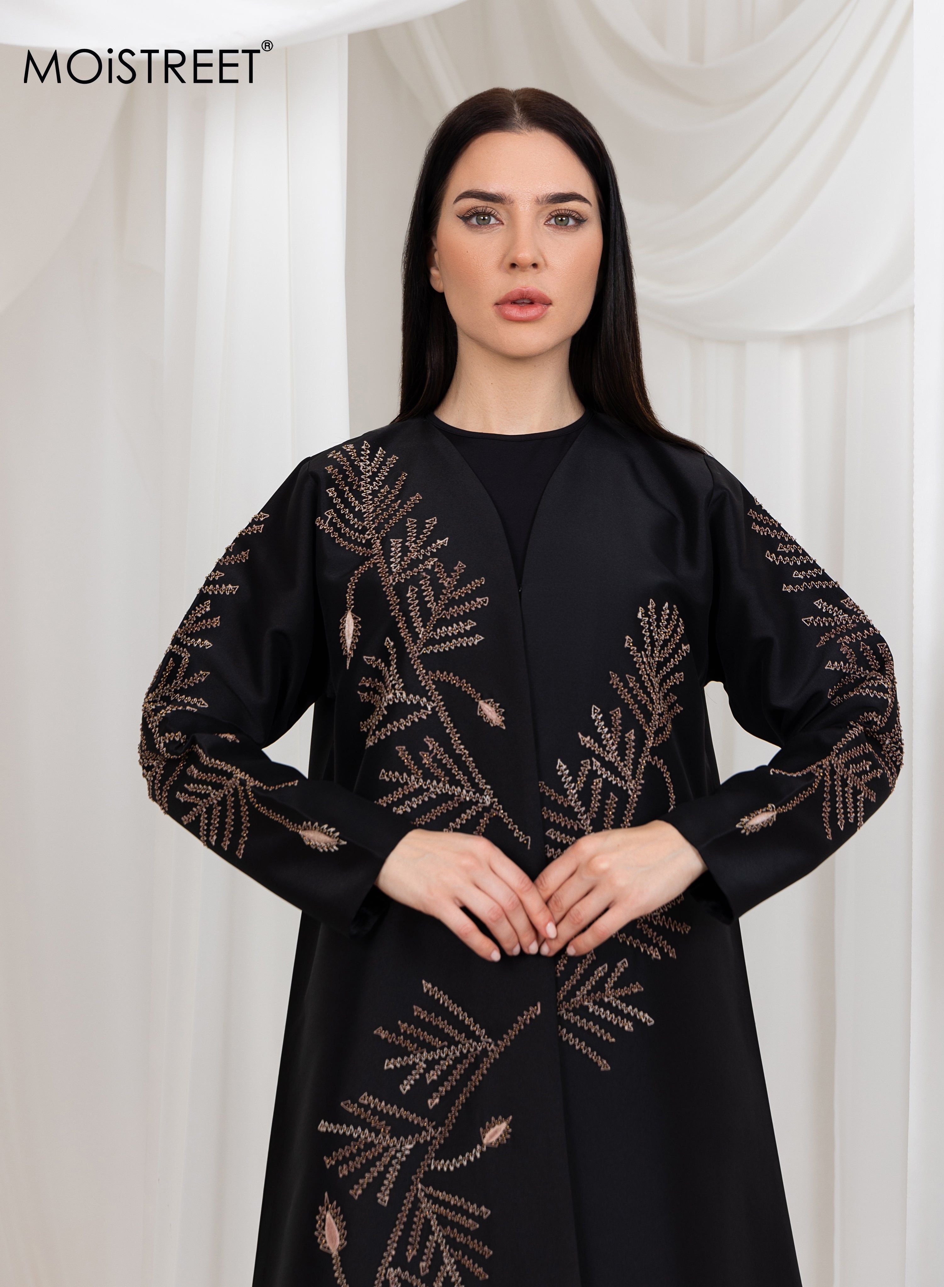 MOiSTREET Bridal Satin Embroidery Abaya