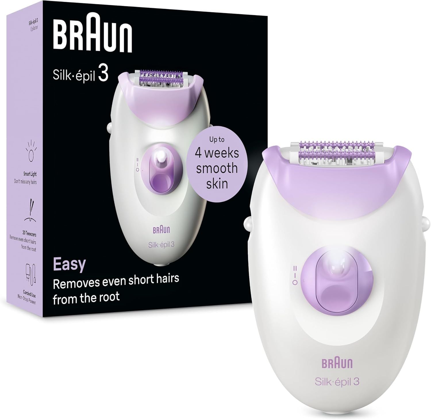 Braun Silk-épil 3, Epilasyon için Kablolu Epilatör, Haftalarca Pürüzsüz Cilt, Bayan Tıraş Makinesi Başlığı ile