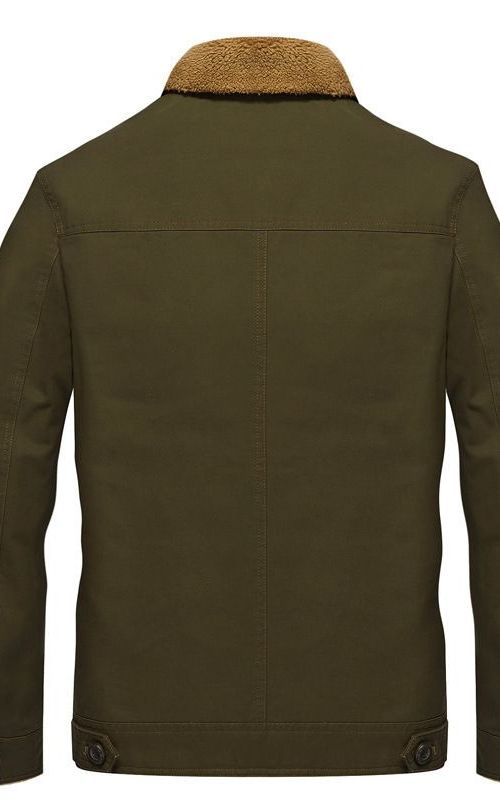 Men Winter Plus Velvet Coat Lapel Thick Workwear Jacket Warm Casual Outwear