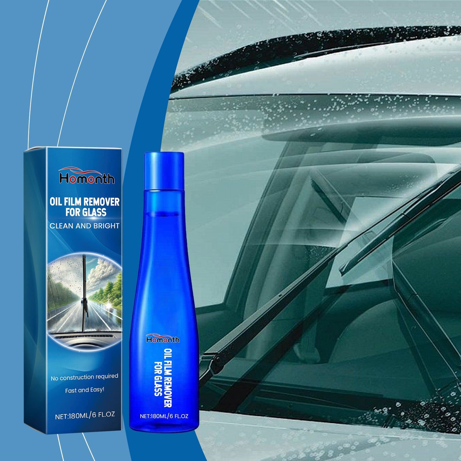 Car Cleaning Glass Oil Film Remover, Stubborn Stain Remover, Clear Vision, Safe Drive ,180ml