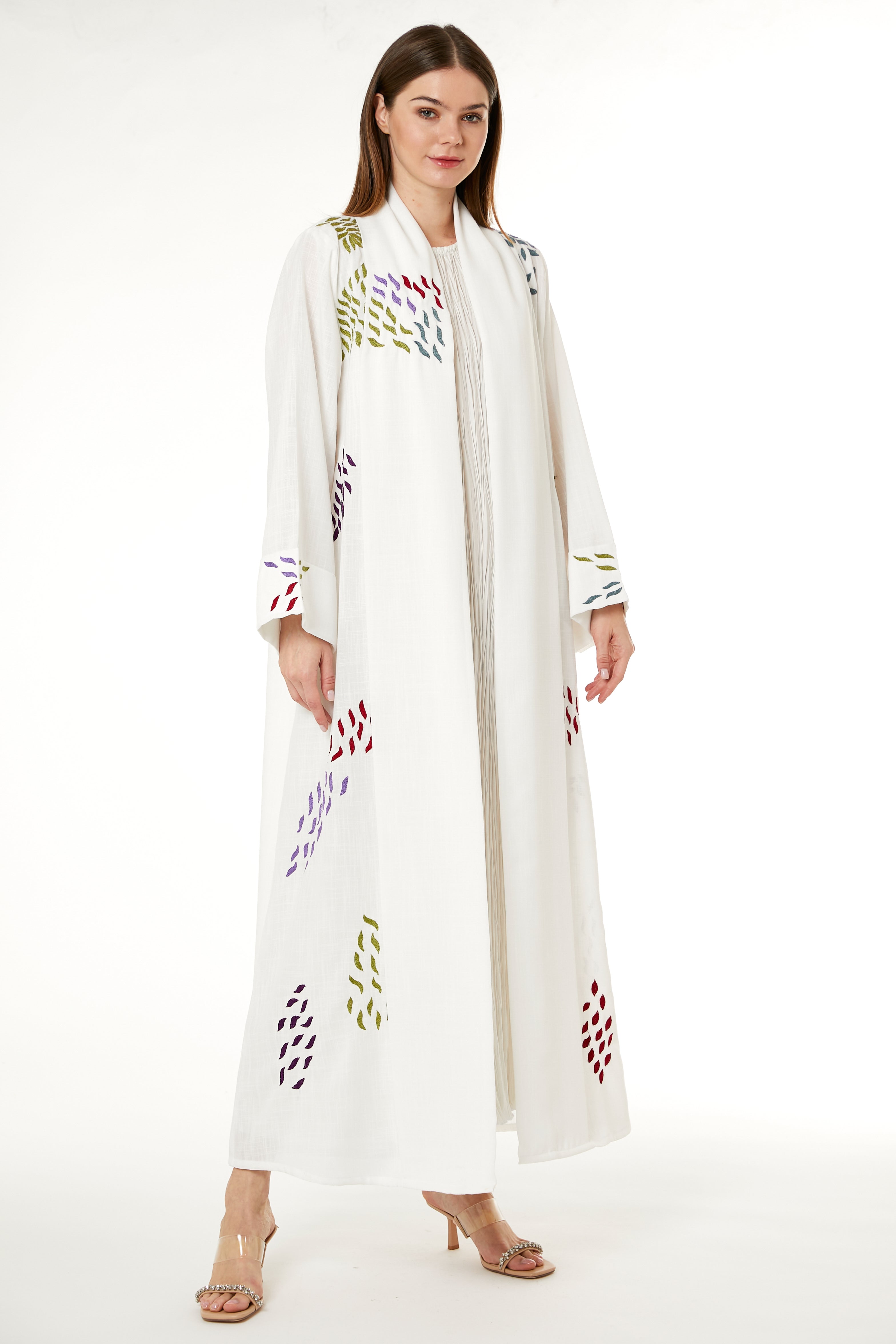 White Linen Embroidered Abaya