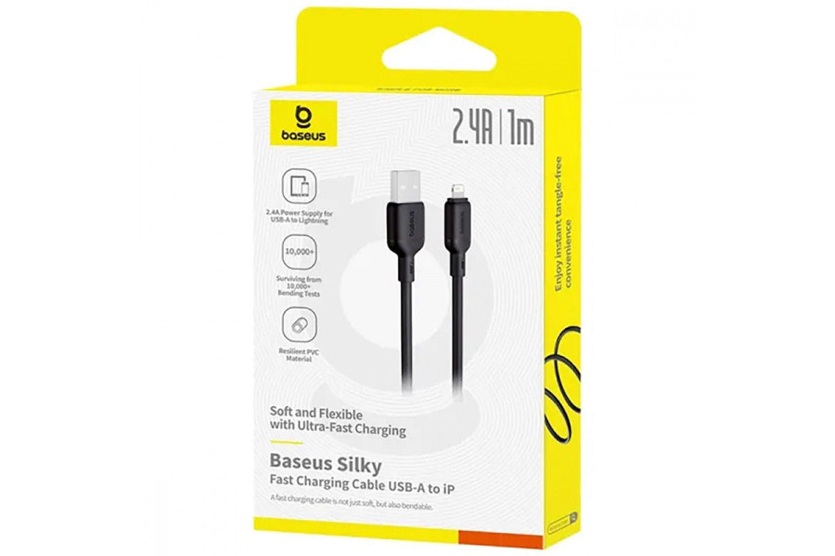 Baseus Silky Series 2.4A Fast Charging Cable USB to Lightning, Cluster Black