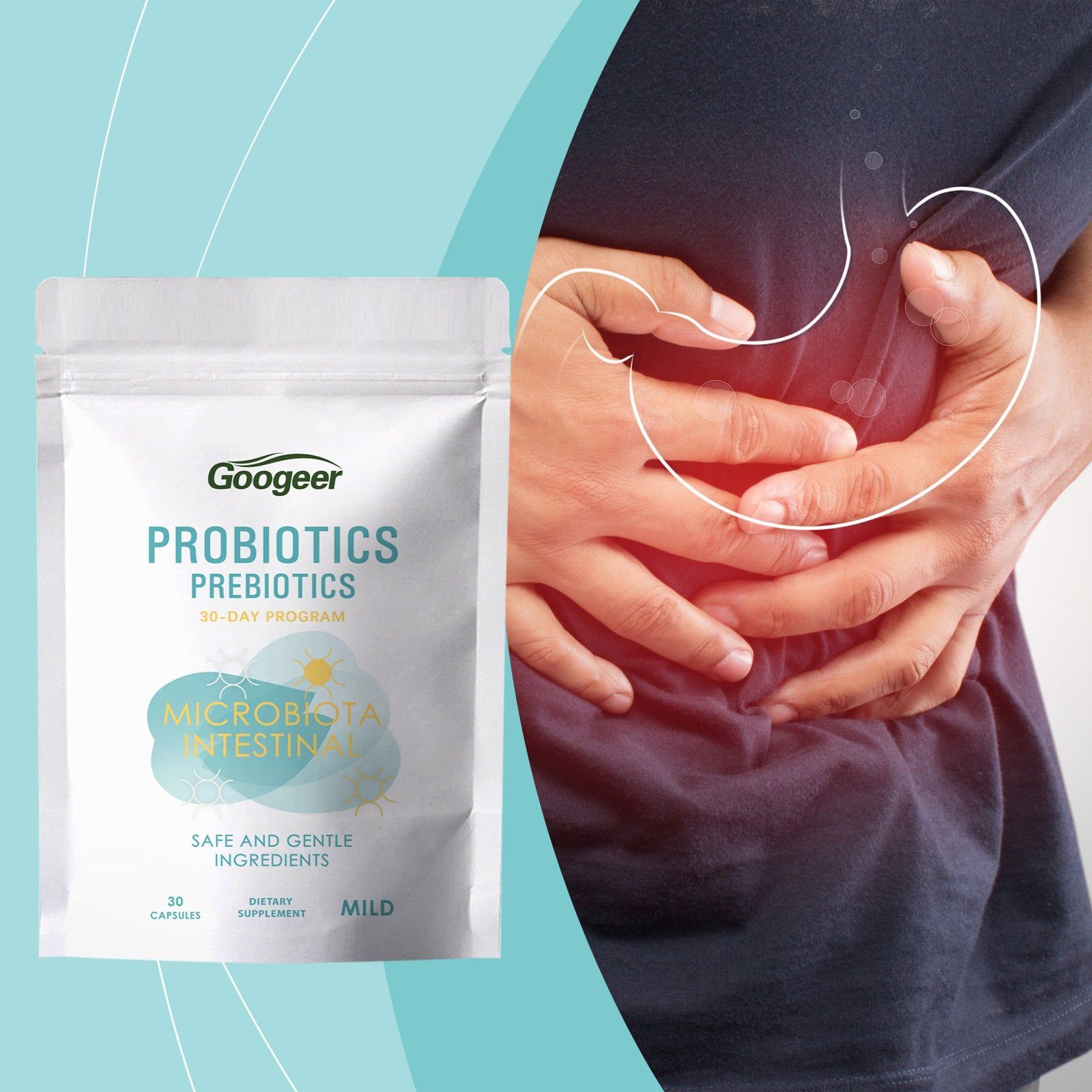 Googer Probiotic Stomach Capsule, Body Care, Digestive Health, Bloating Relief, Natural Microbiome Support ,30capsules