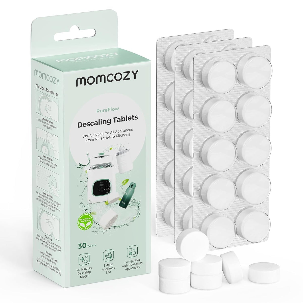Momcozy Official Descaling Tablets, Compatible KleanPal Pro Baby Bottle Washer (30 Tablets)