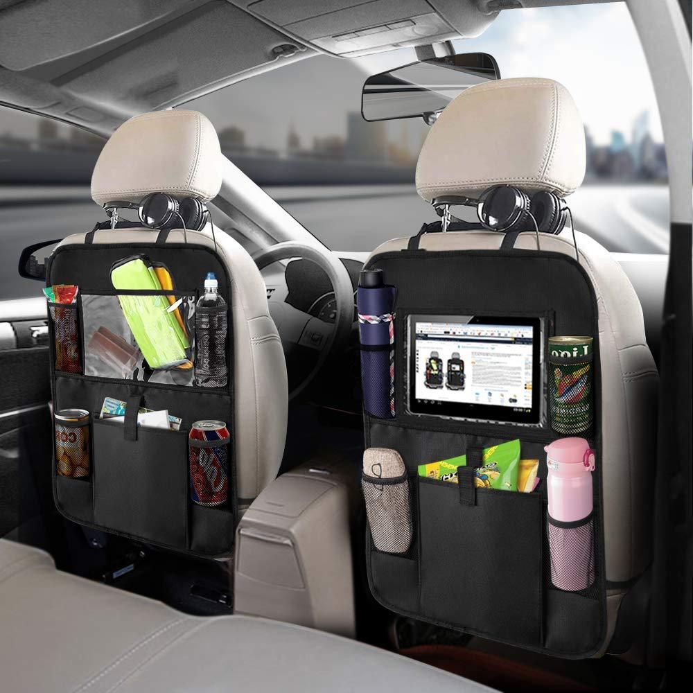 2pcs Car Seat Back Organizer Protector Kids Kick Mat Storage Bag With Tablet Holder