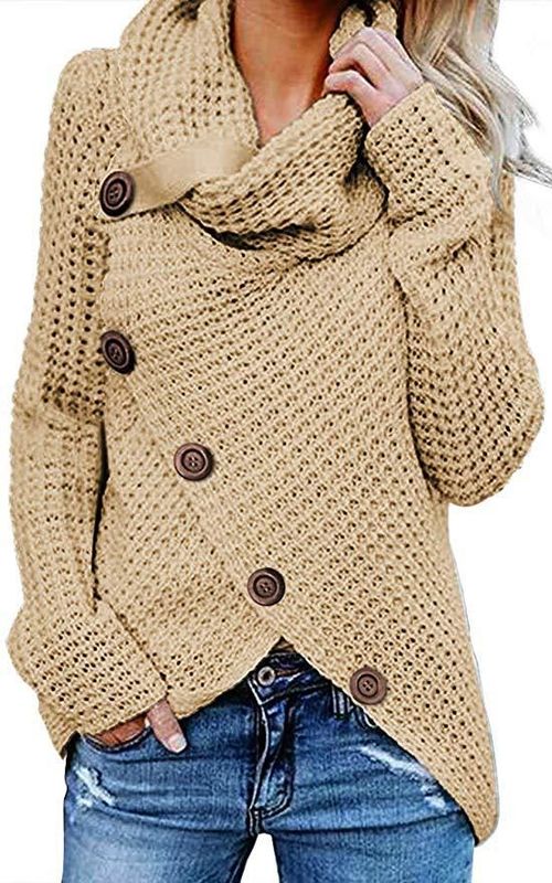 Winter Loose Turtleneck Sweater Long Sleeves Button Casual Pullover For Women