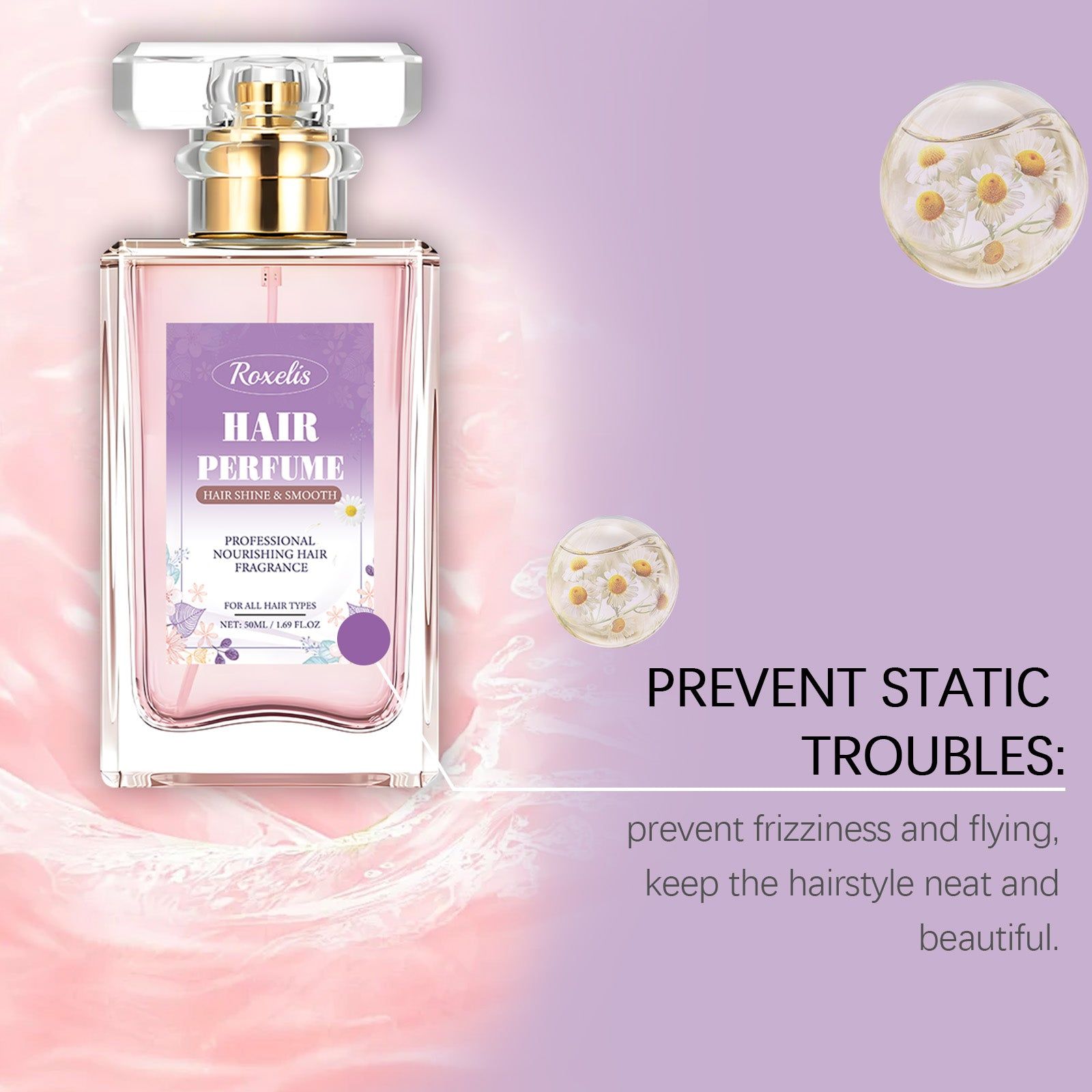 Chamomile Hair Perfume Spray, Hydrating Floral Fragrance for Soft Shiny Hair ,50ml