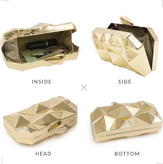 Women Evening Clutch Bag Lattice Pattern Metal Handbag for Wedding Banquet