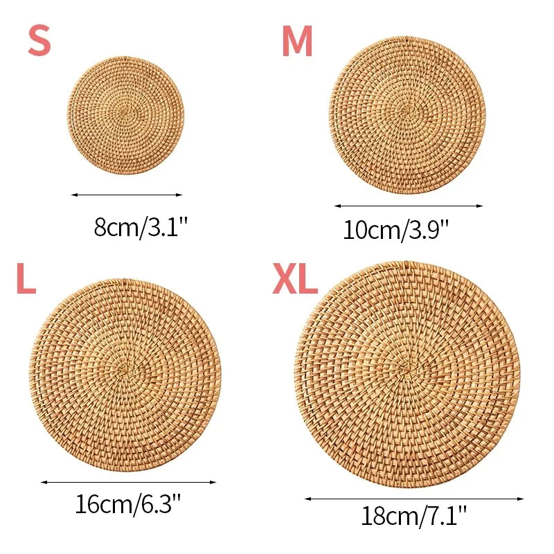 6 Pack Rattan Table Mats Round Placemat Coffee Cup Pad Handmade Woven Insulation Heat Coasters