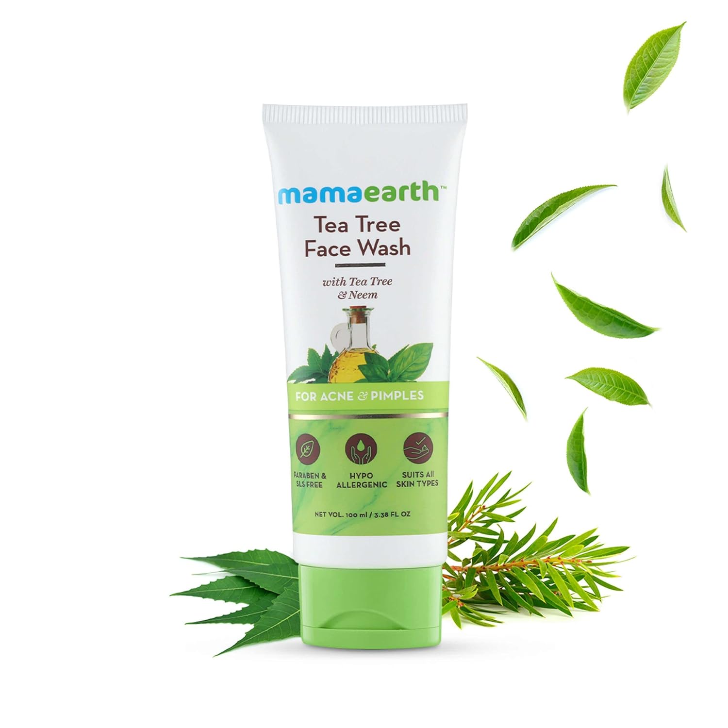 غسول الوجه من Mamaearth Tea Tree لعلاج حب الشباب والبثور (100 مل)