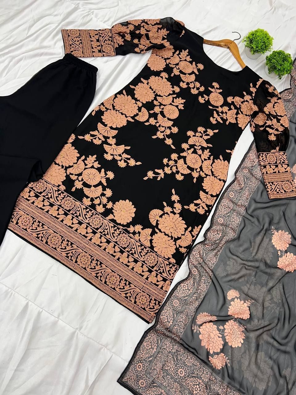 Fab Zone Designer Party Wear Look Top-Bottom And Dupatta With Embroidery Work