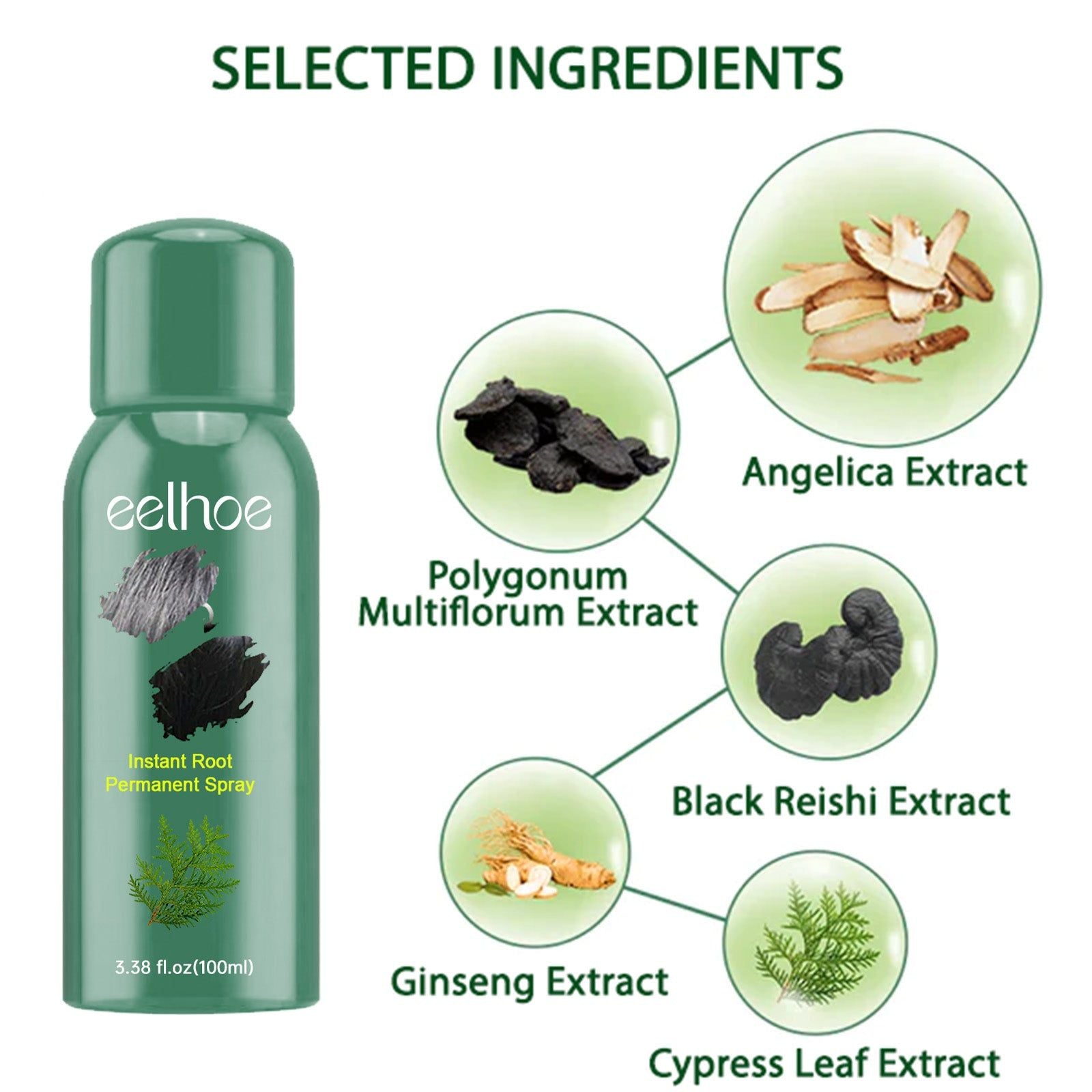 Black Hair Care Spray, Nourish Roots, Cover White Hair, Natural Shine, Anti-Aging ,100ml