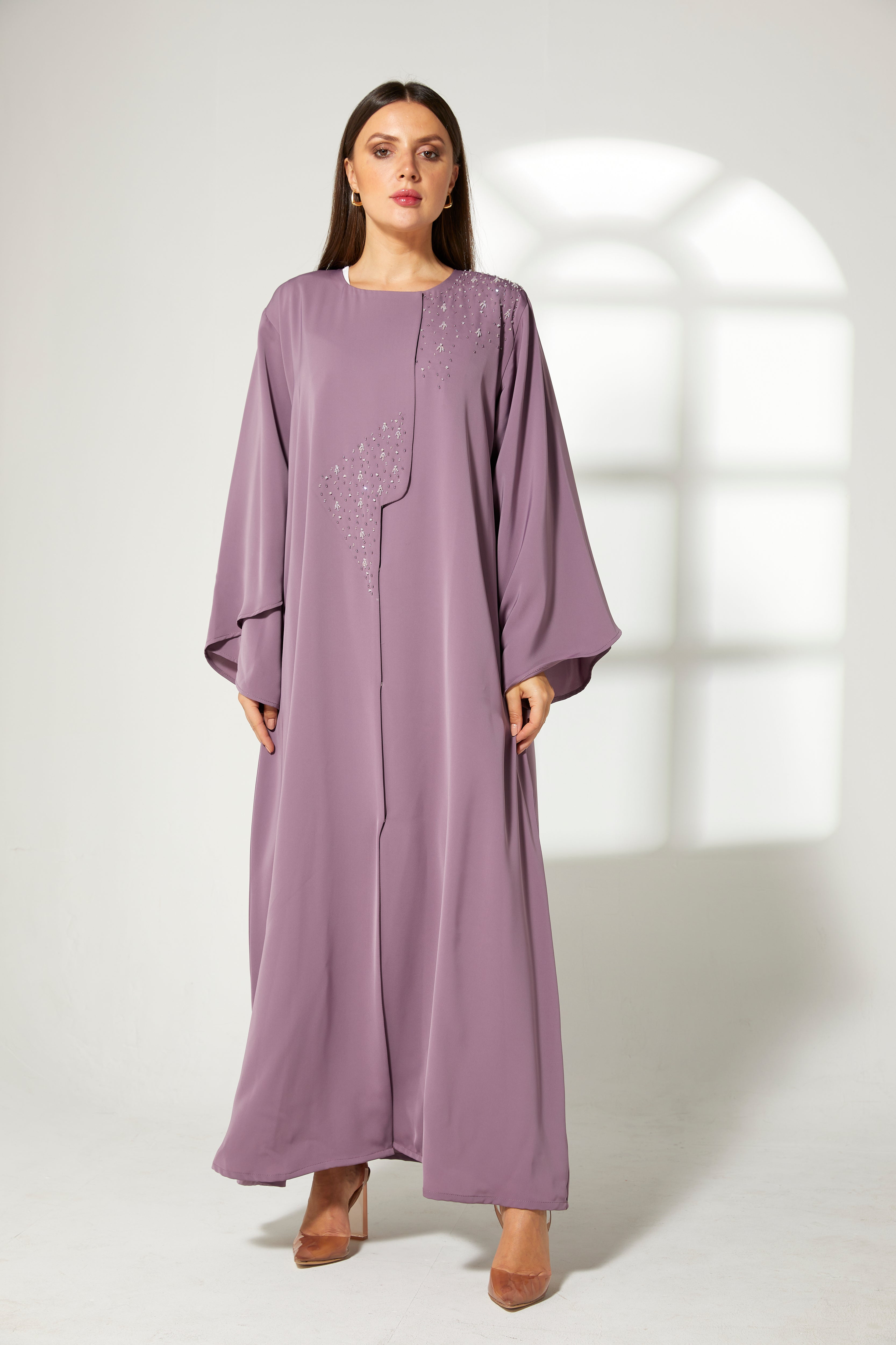 MOiSTREET Purple Korean Nida Front Embroidered Abaya