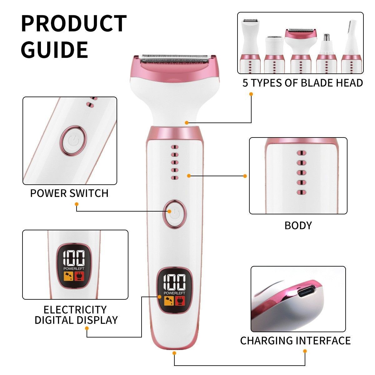 5-in-1 Women's Hair Trimmer Grooming Kit
