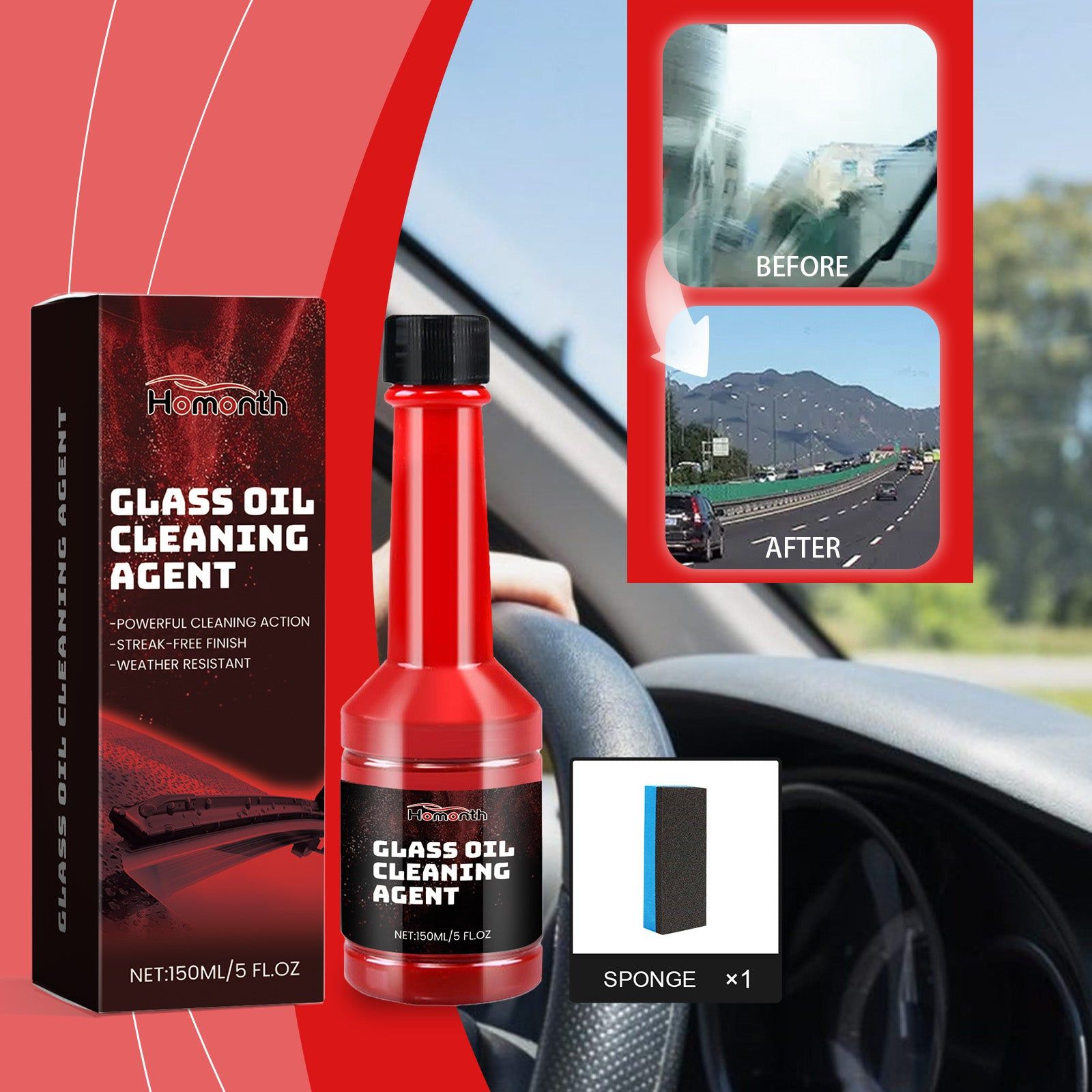 Car Cleaning Windshield Oil Film Remover, Glass Decontamination, Clear Vision, Easy to Use ,1set