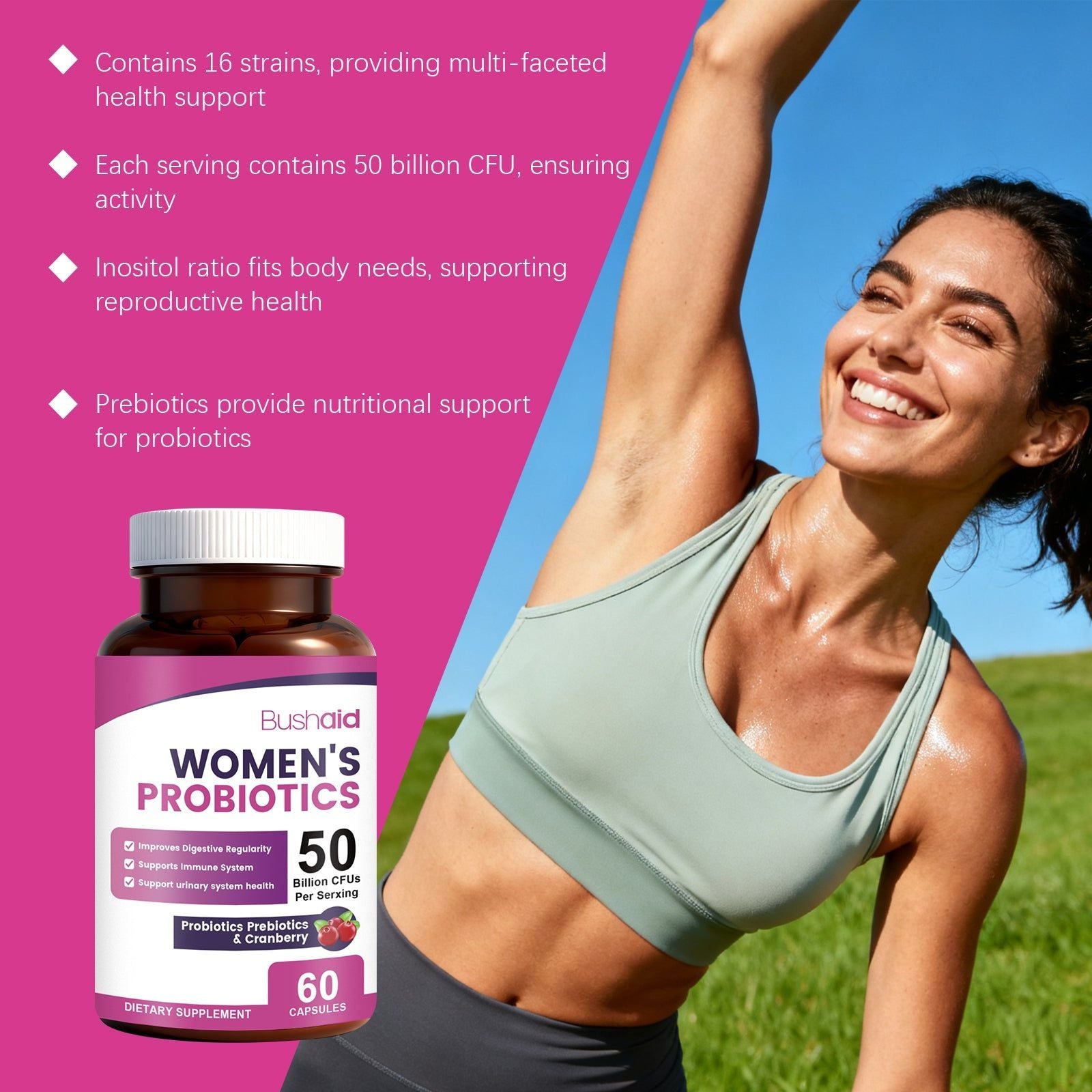 Boost Your Body Care with Female Probiotic Capsules for Gut, Vagina, and Urinary Health ,60 capsules
