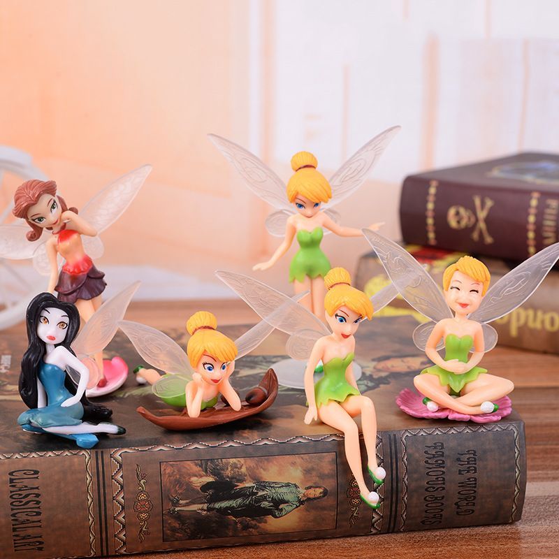 6pcs Flower Fairy Figurine Pixie Fly Wing Family Miniature Garden Ornament Home Decor