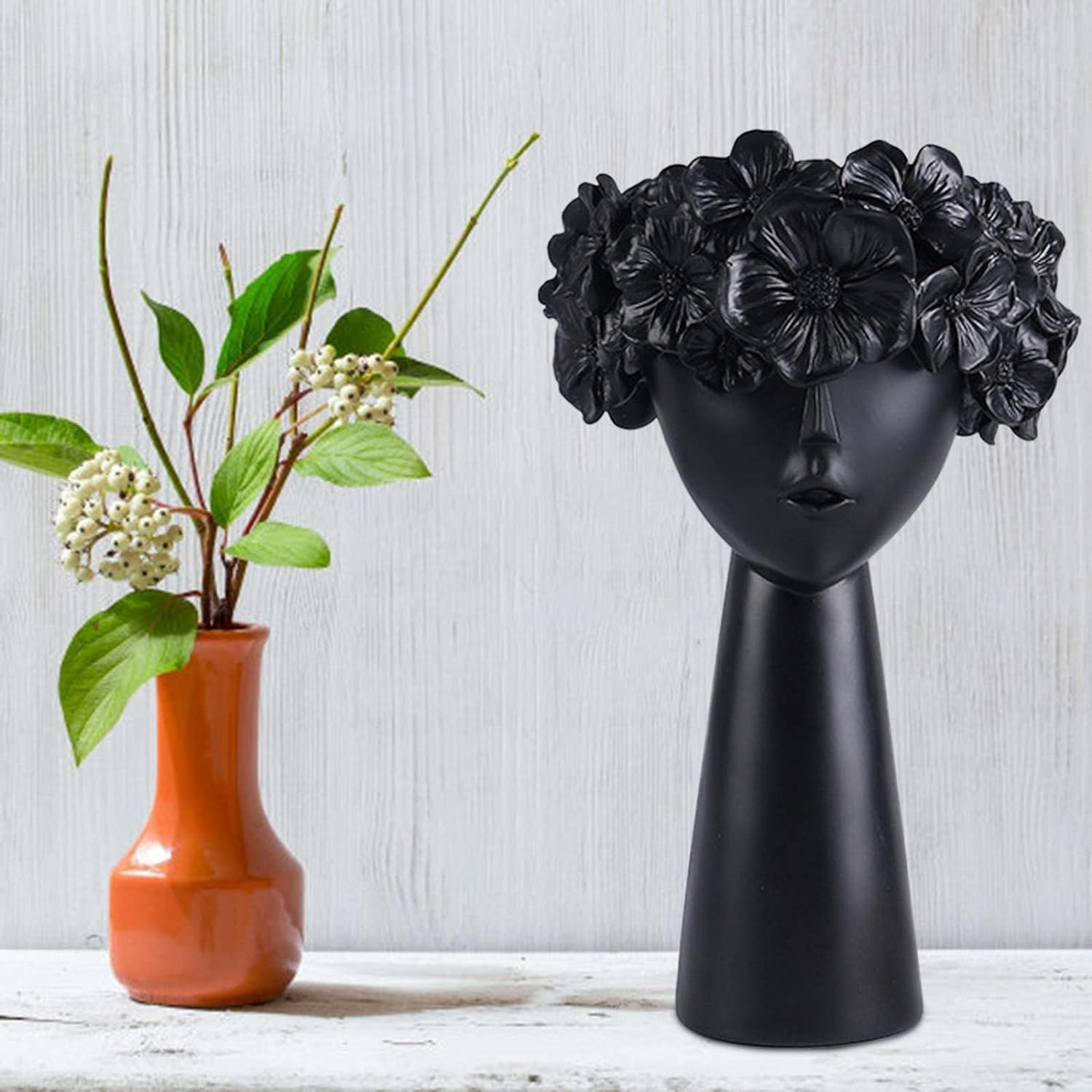 Creative Vase Girl Head Statue Planter Home Decor Resin Flower Pot Ornament
