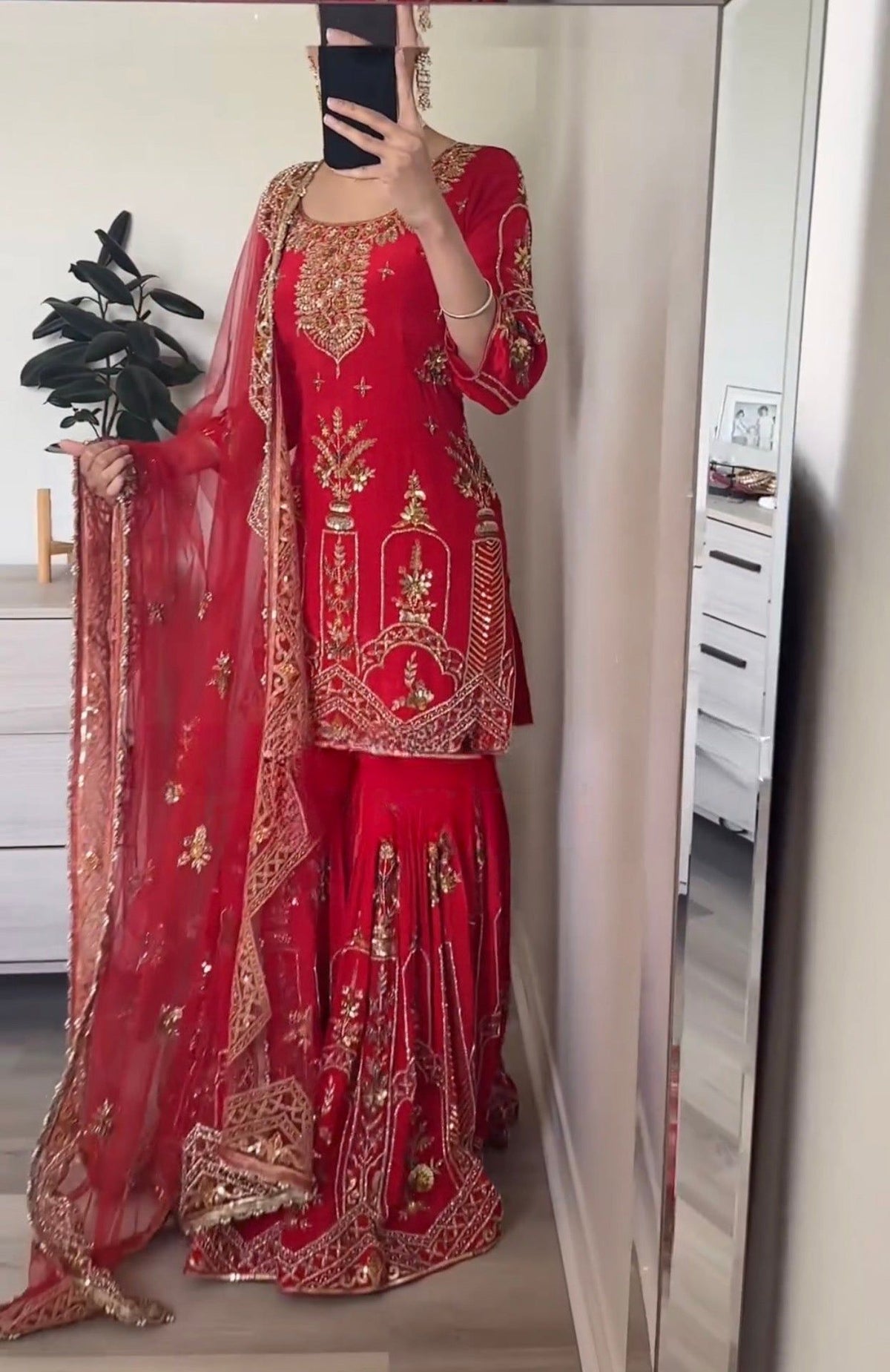 Fab Zone Embroidered Top with Sharara Plazzo Suit