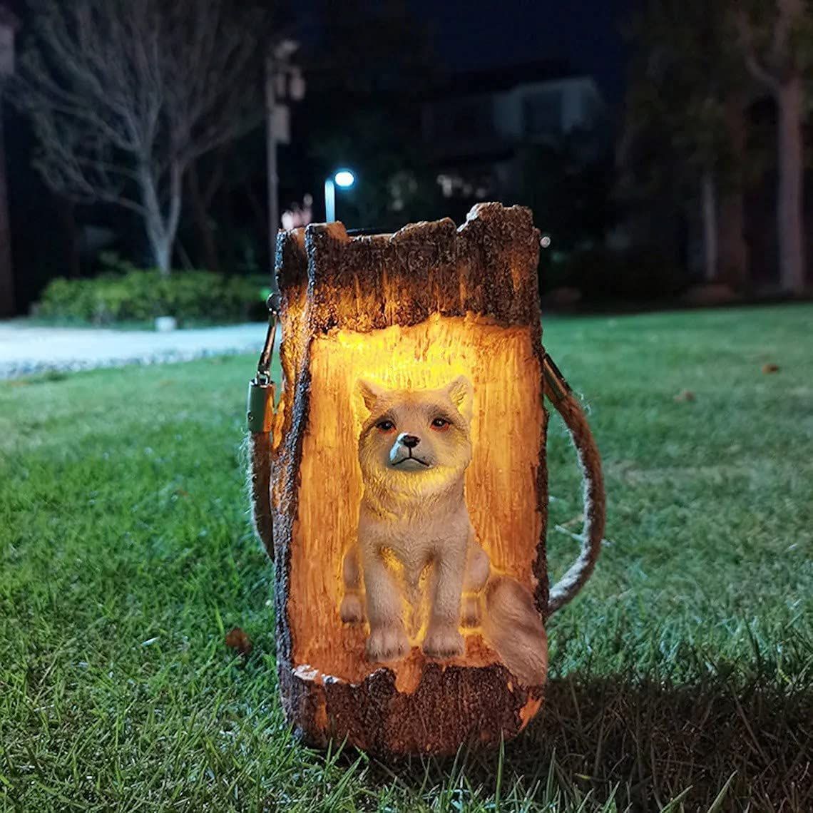 Solar Hanging Light Owl Tree Stump Lamp Lanterns Animal Statue Lanterns Garden Decoration