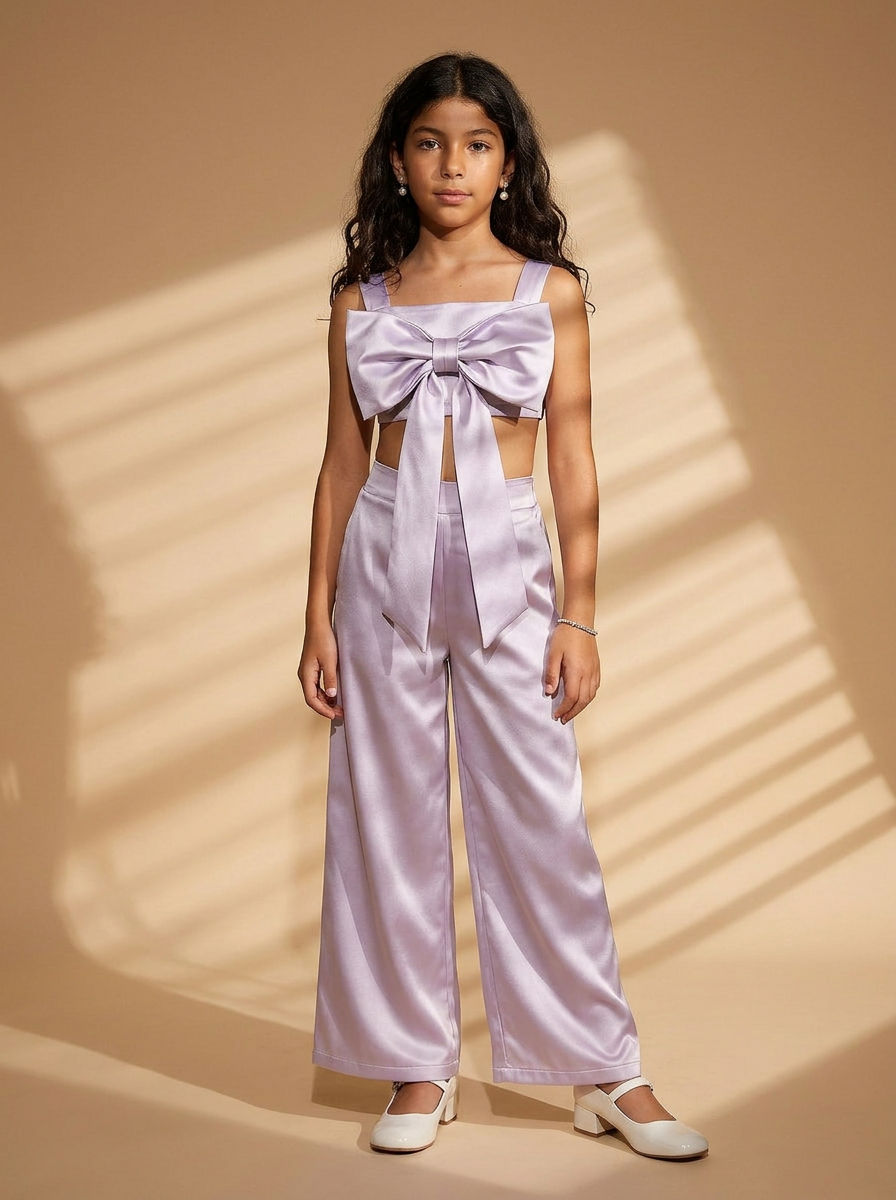 Bow set crop top & pants Lavender