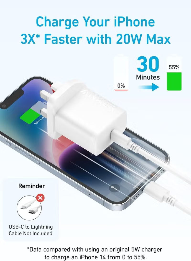 شاحن Anker عالي السرعة USB-C (20 وات) أبيض - A2347