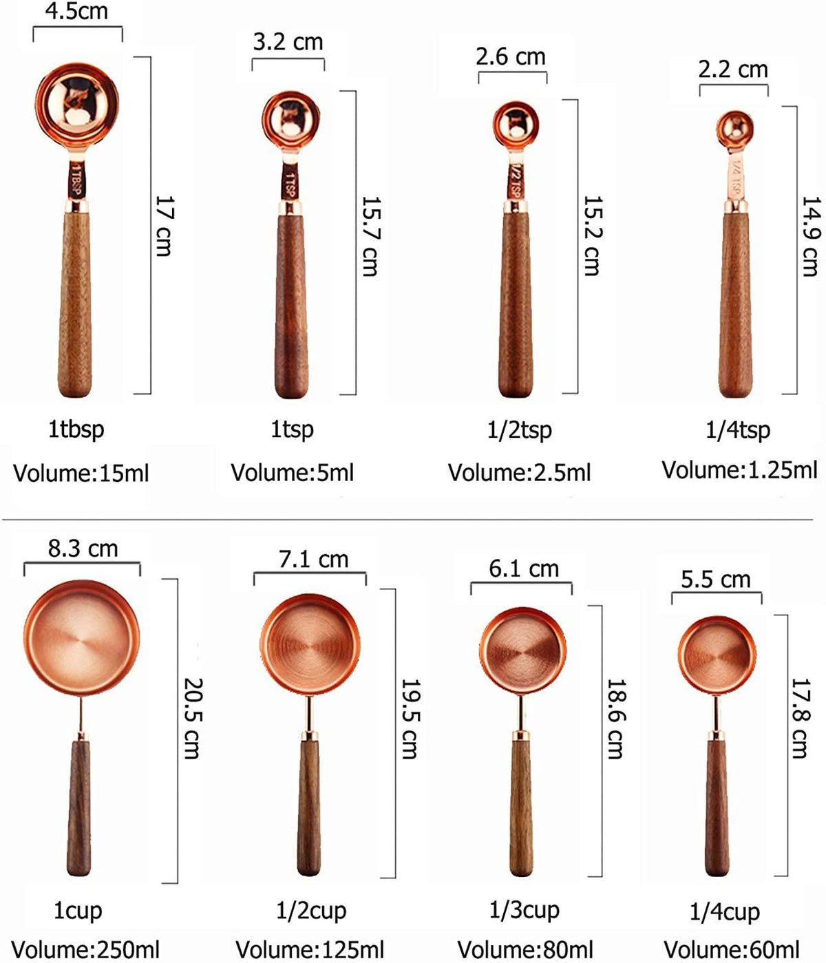 Measuring Cups and Spoons Set With Walnut Wood Handle Dry And Liquid Measuring Cups Backing Tool