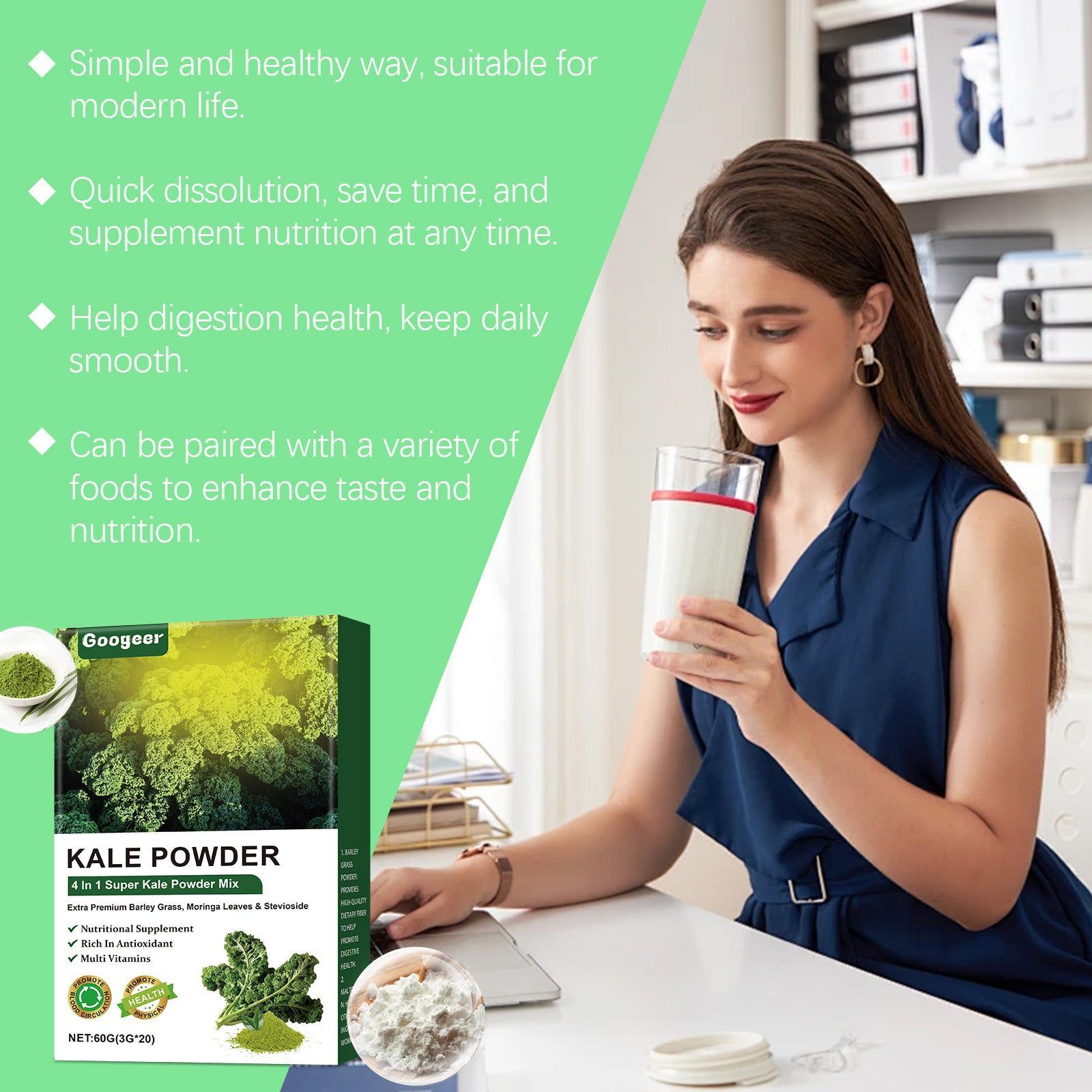 Kale Powder Body Care, Digestive Health Boost, Natural Superfood, Easy to Use ,60g