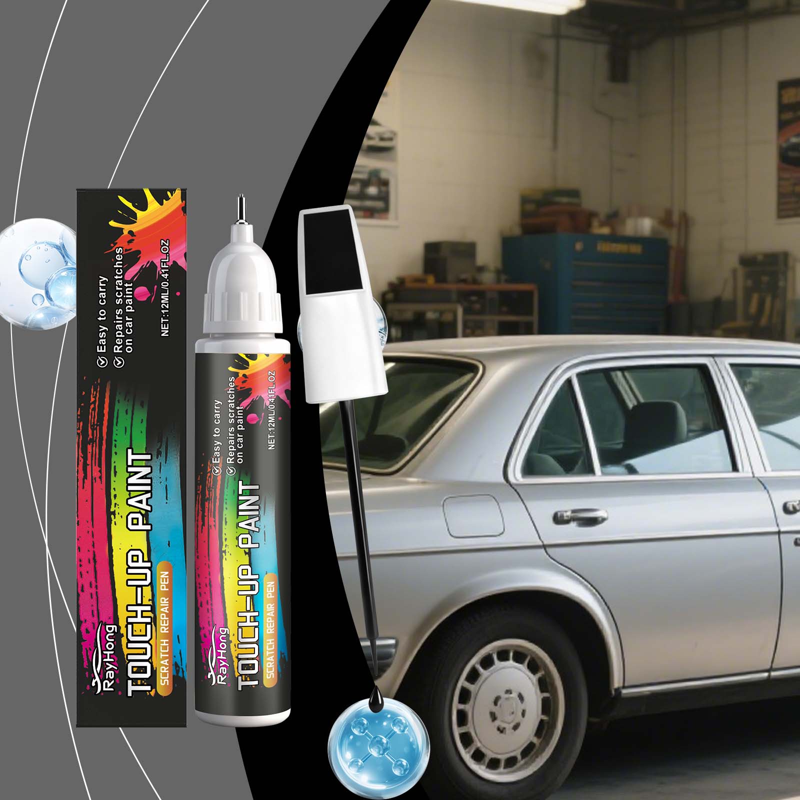 Black Car Touch-Up Pen, Waterproof, Wear-Resistant, Quick Car Maintenance, Scratch Repair ,12ml