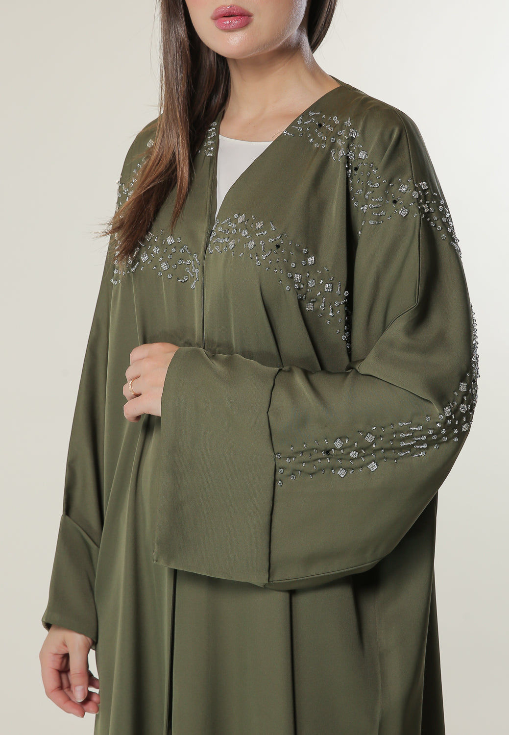 MOiSTREET Green Abaya embellished with handwork