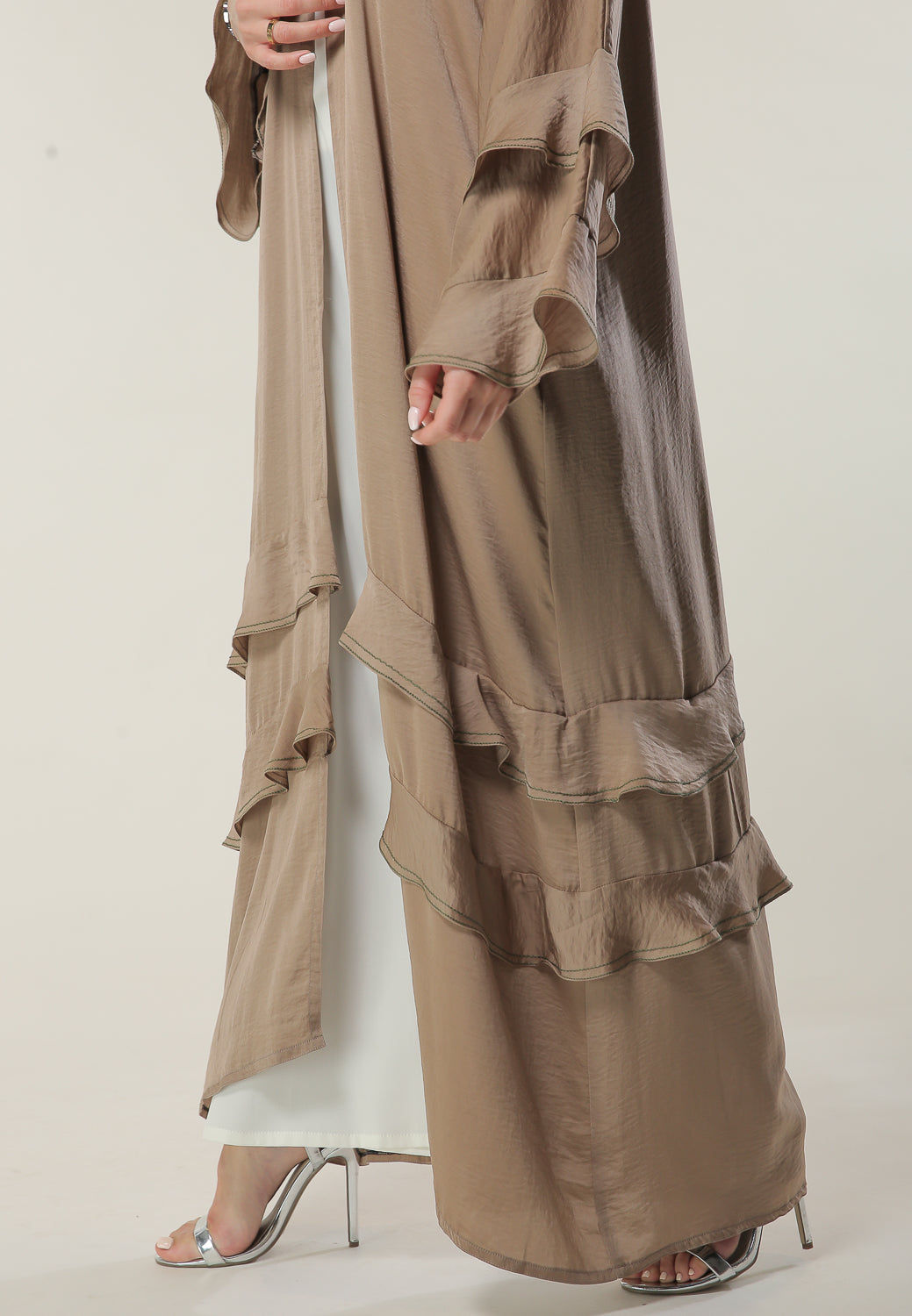 MOiSTREET Tan Casual Abaya with Frills on Hem