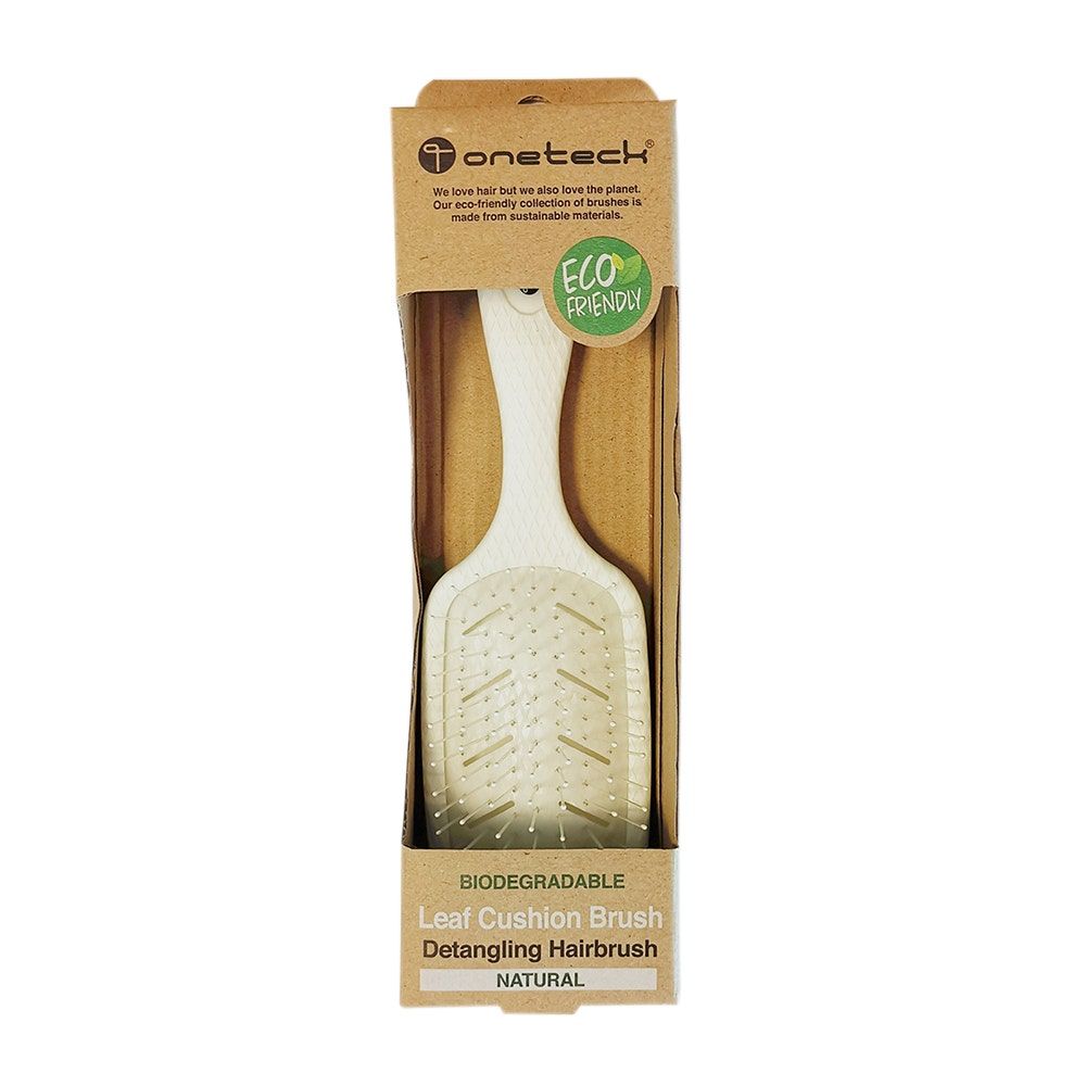 Onetech Biodegradable Leaf Cushioned Paddle Hair Brush, Light Brown, 1pc