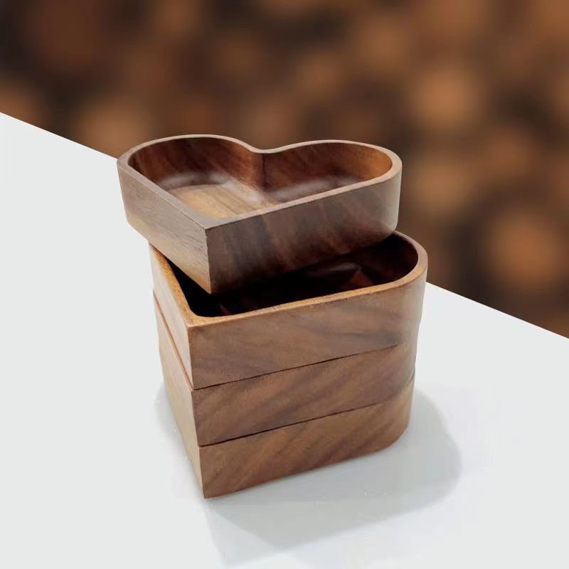 4Pcs Heart Shaped Serving Tray Wood Serving Bowl Stackable Dried Fruit Tray for Wedding Tabletop