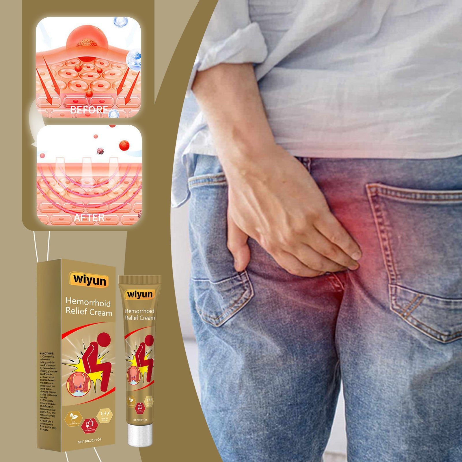 Herbal Body Care Soothing Cream for Hemorrhoids, Natural Relief, Gentle & Long-Lasting ,20g