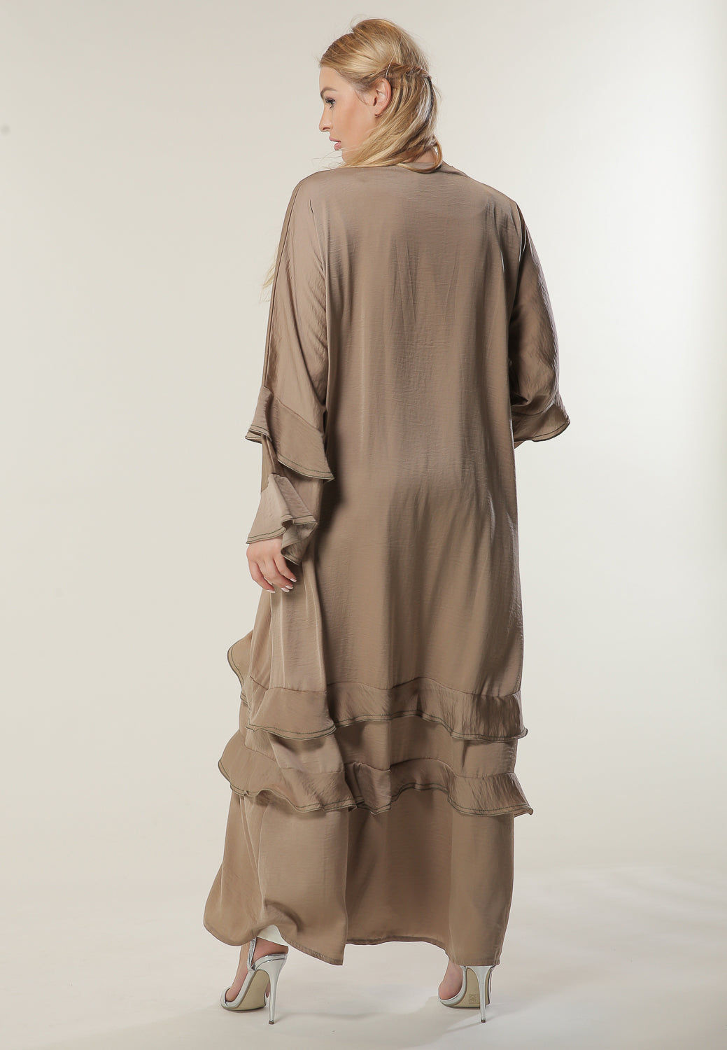 MOiSTREET Tan Casual Abaya with Frills on Hem