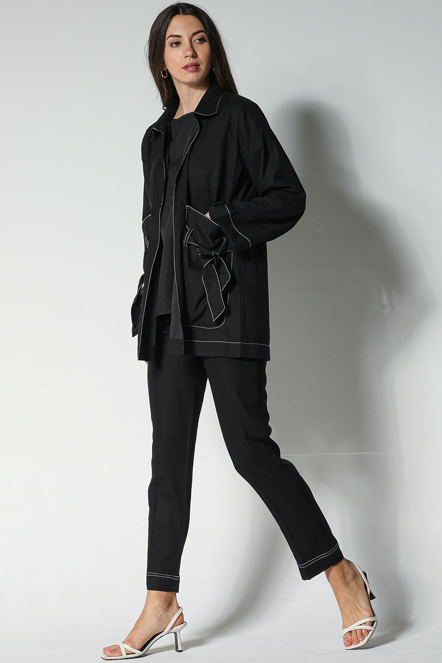 MOiSTREET Black Shamua Jacket and Pants with Crepe Fabric Top