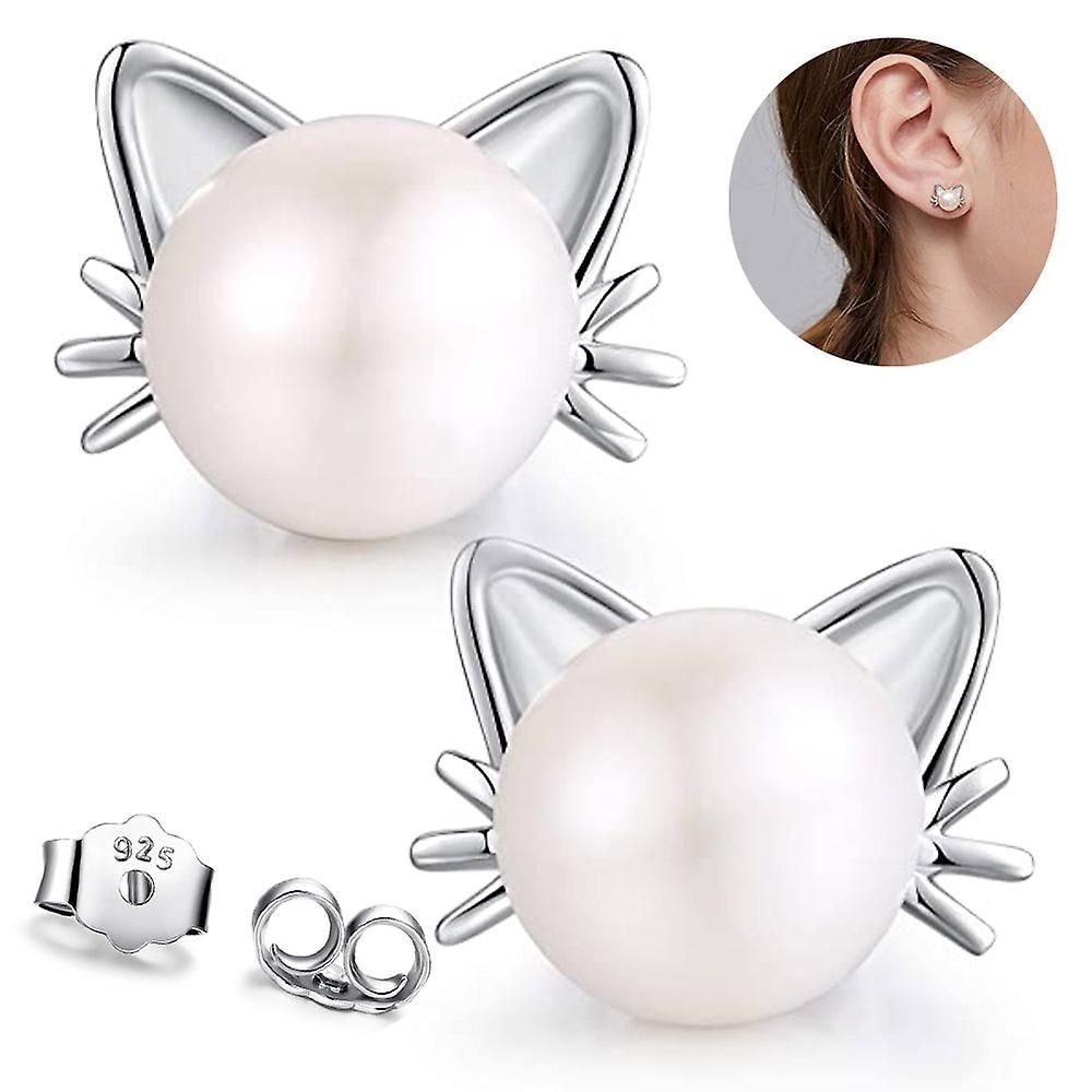 Cat Earrings Freshwater Pearl Earrings Sterling Silver Stud Earrings For Women Gift-188
