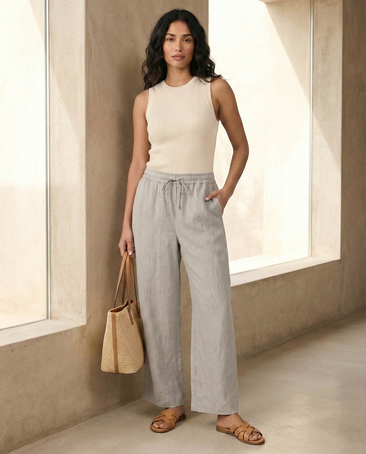 Jones New York Linen Pants Gray