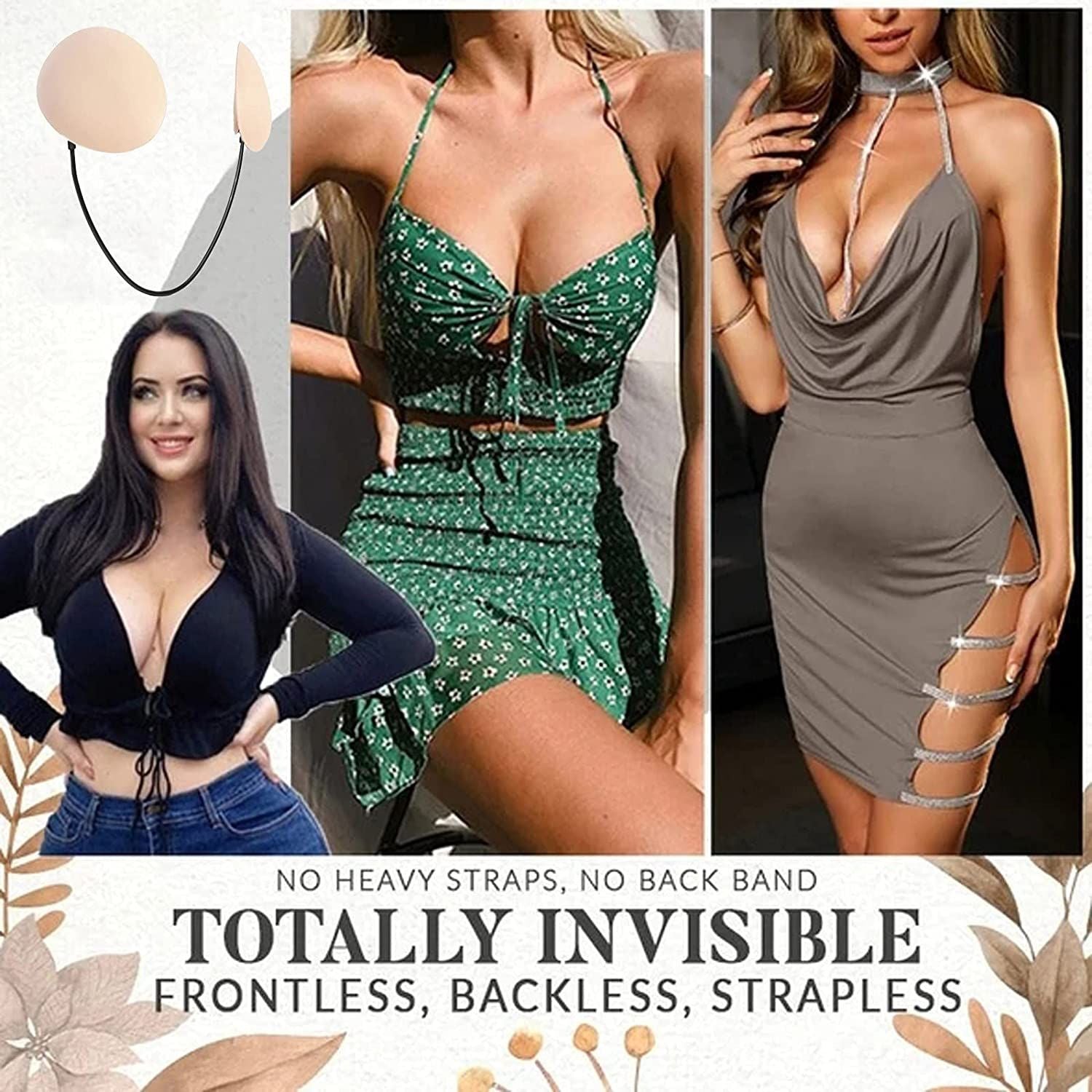 Deep Push Up Plunge Bra Kit Backless Strapless Bra Thin Gather Nipple Patch Underwear