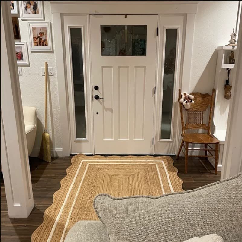 AIESY® Beautiful Wave Edge Scalloped Reversible Jute Runner Rug