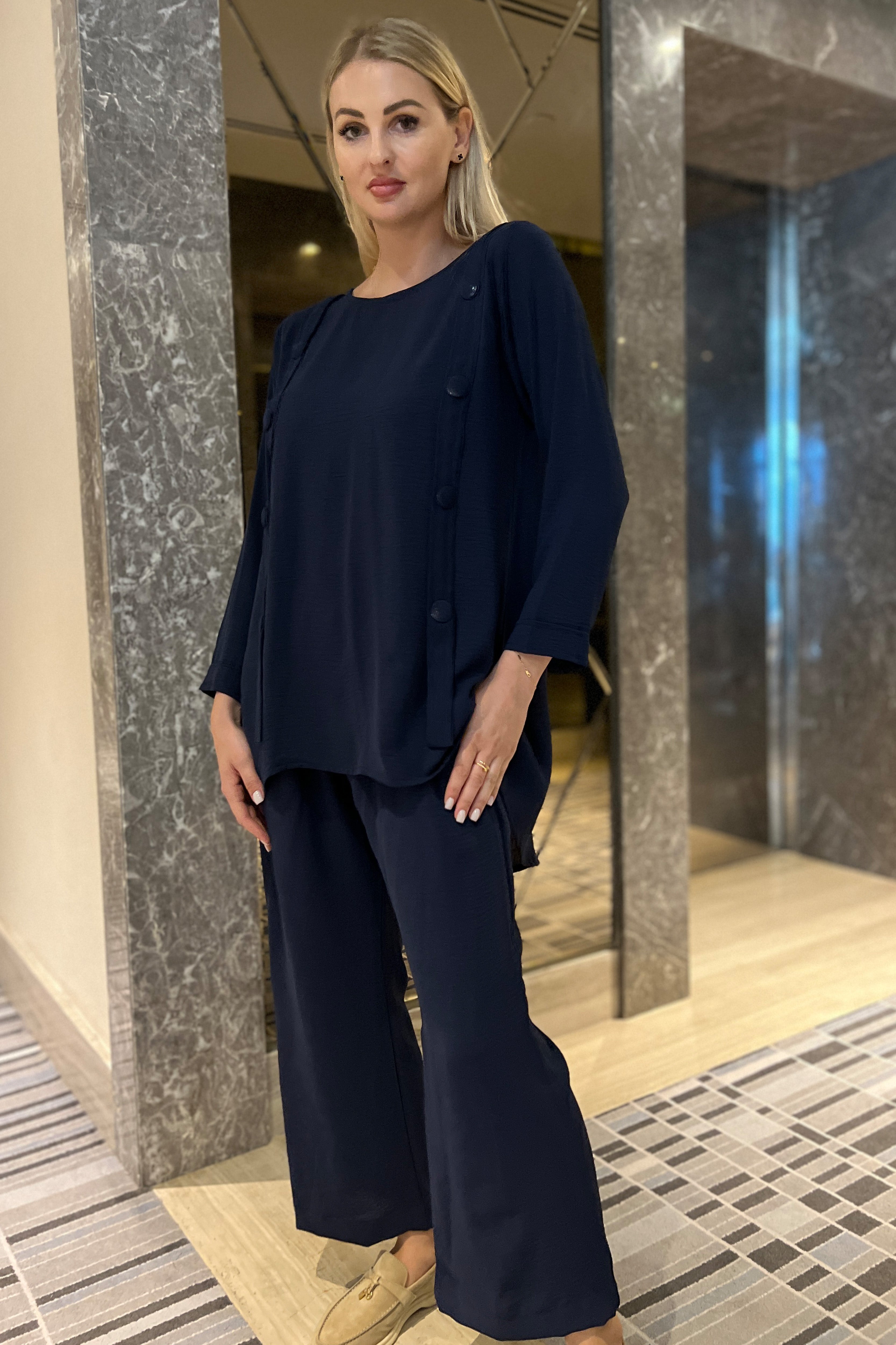 MOiSTREET Blue CEY Fabric Top And Pants Set
