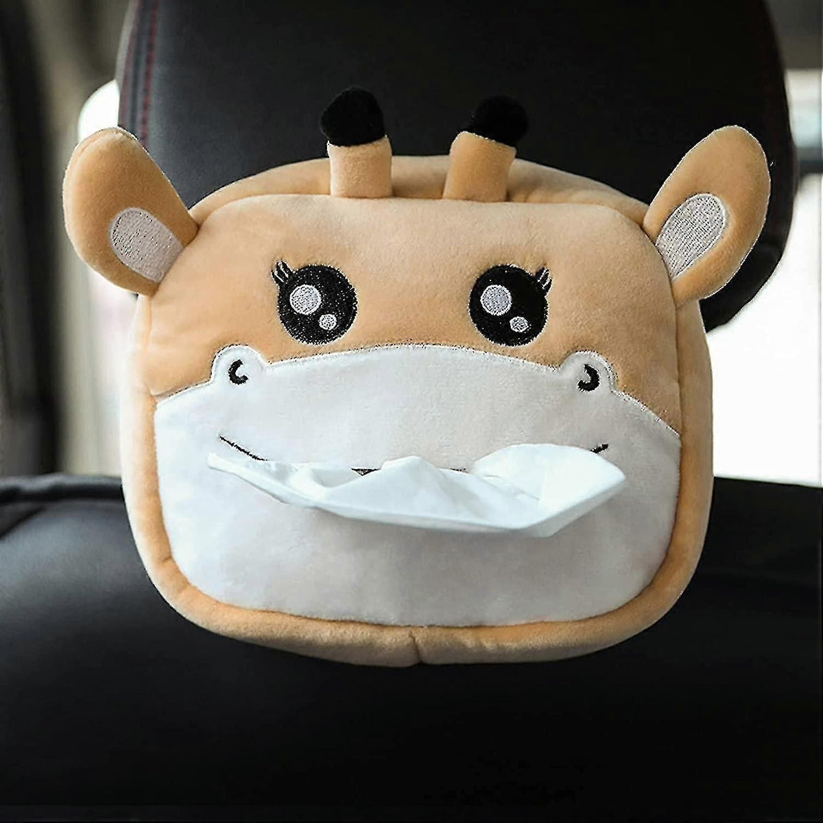 Plush Feather Tissue Box Cover with Fawn Design, Decorative Car and Home Dispenser for Bedroom, Living Room, Kitchen and Bathroom Organization