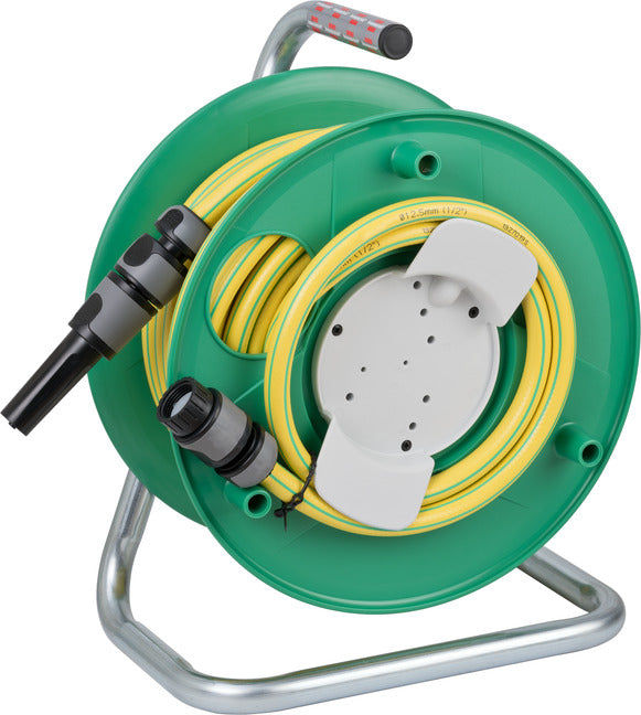 BRENNENSTUHL 1237130 Water hose reel with 20 meter (spraying nozzle, water stop, top connector), portable water hose reel for outdoors, hose colour: green