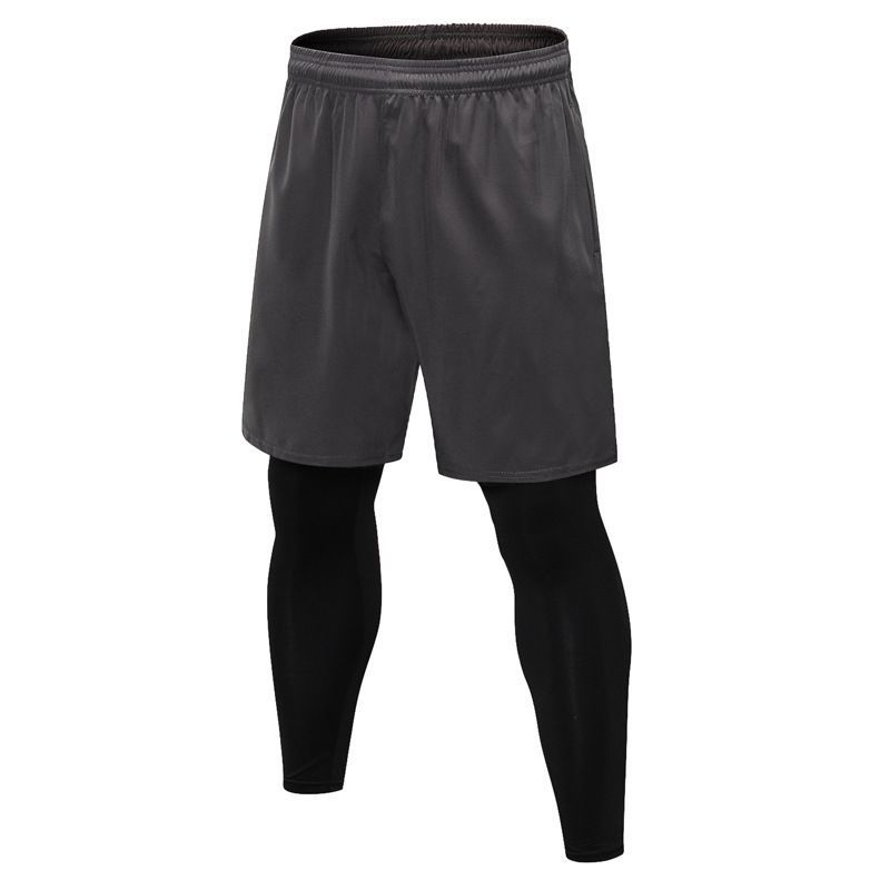 Mens Fake Two Piece Sports Pants 2 in 1 Running Long Leggings Tights Trousers