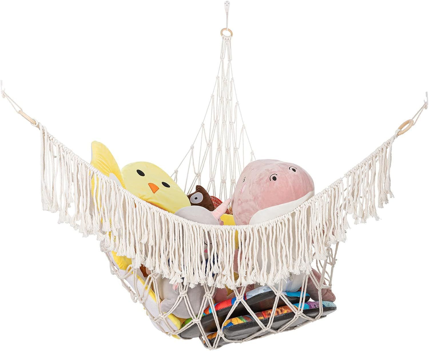 Boho Stuffed Animal Toy Corner Hammock Large Macrame Toy Hammock Hanging Toy Organizer Storage Net