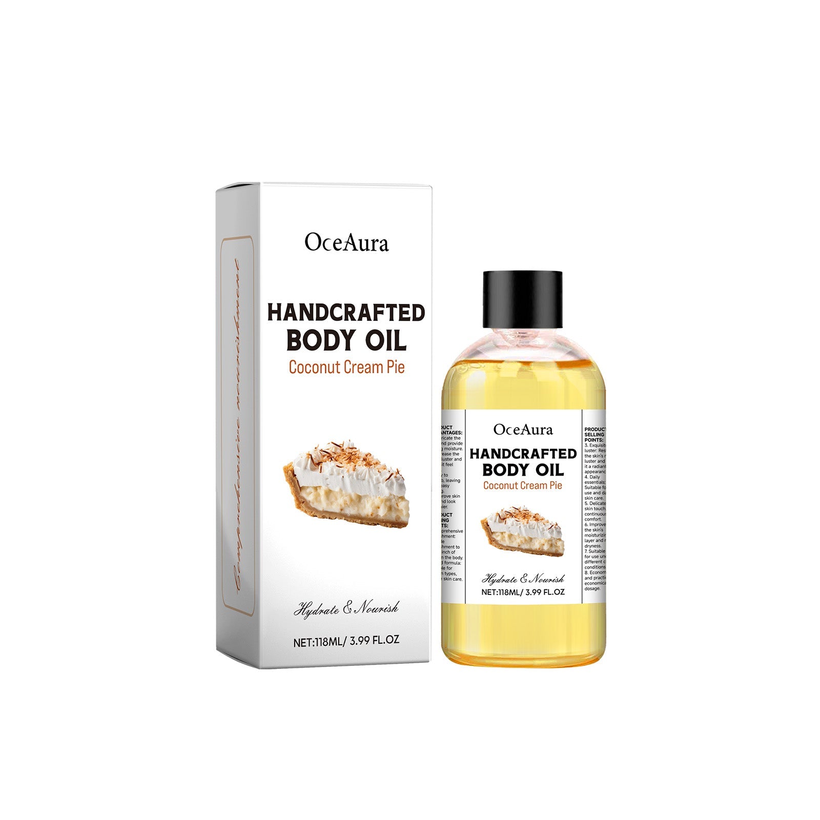 Coconut Cream Pie Body Oil, Deep Nourishing, Soft, Hydrating Skin Care, Massage Oil, All Skin Types ,118ml