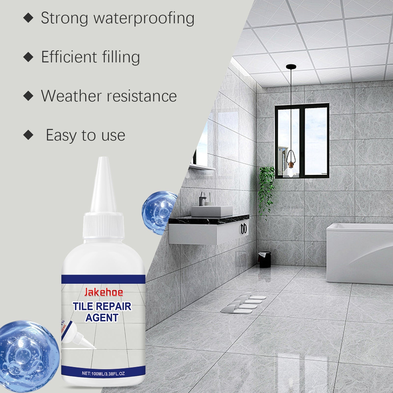 Premium Tile Repair Adhesive Waterproof Crack Filler for Bathroom Kitchen, Mold Resistant, Fast Fix ,100ml